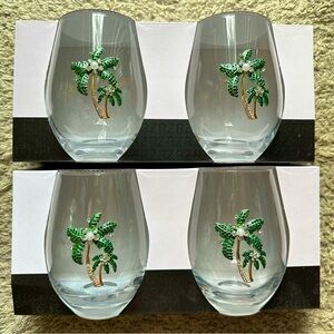 NEW Rachel Zoe Stemless Jeweled Pearl Palm Tree Glasses (4)